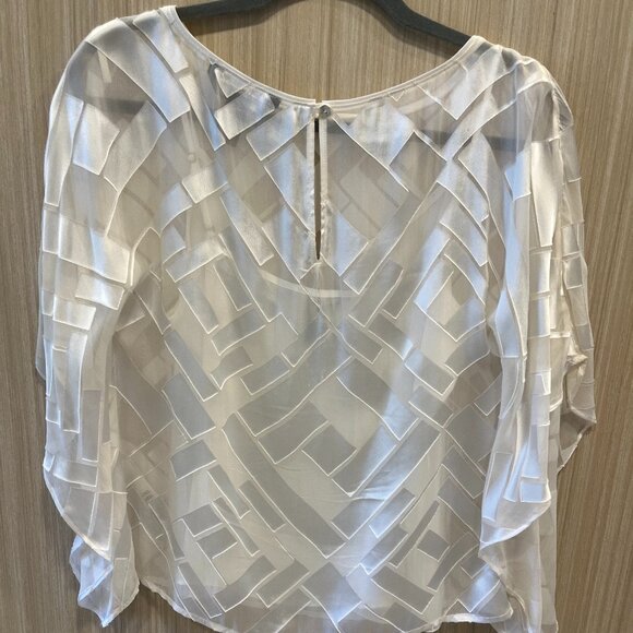 White House Black Market Sm. Shiny White Silk Blouse with Detachable Camisole - Picture 2 of 9